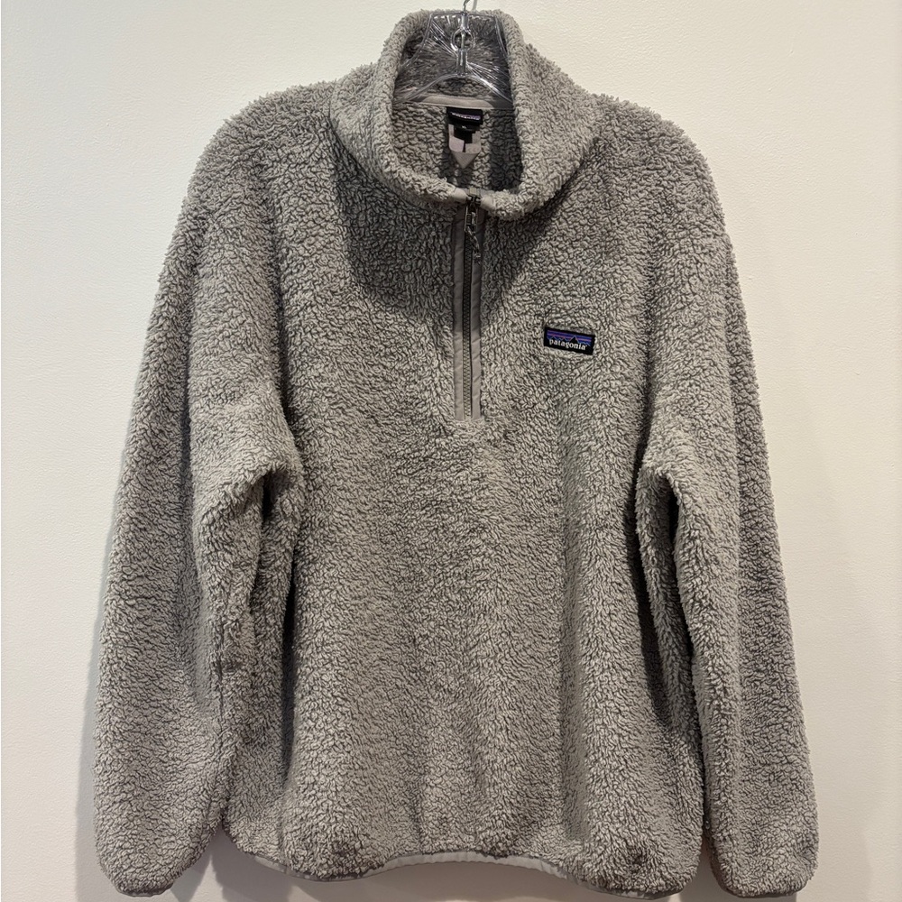 Patagonia Light Gray Teddy Fleece Quarter-Zip Jacket